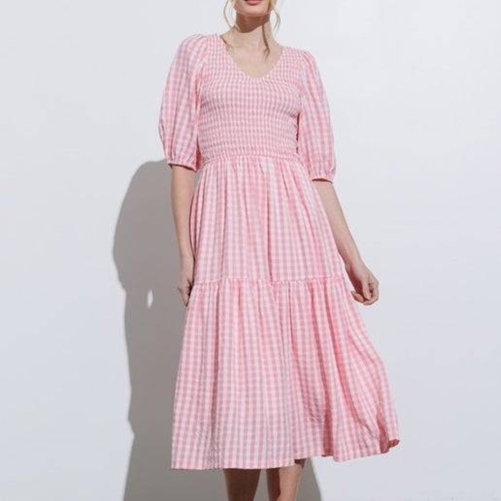 NWT pink gingham midi dress